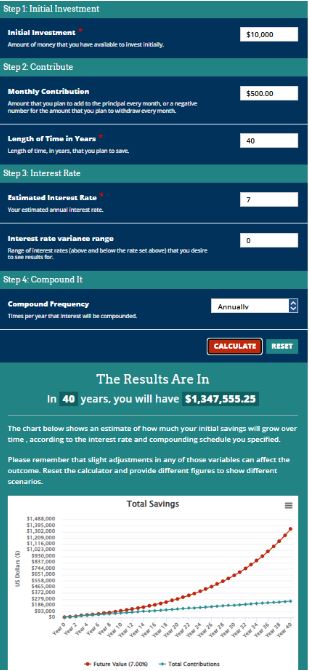 picture of results with a $500.00 monthly contribution
