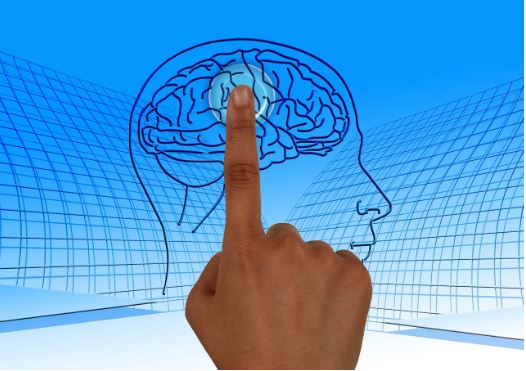 finger touching a brain
