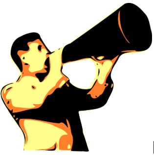 person speaking into a megaphone